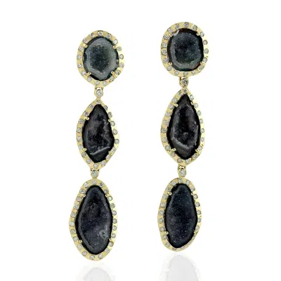 ARTISAN WOMEN'S UNEVEN GEODE GEMSTONE & DIAMOND IN GOLD DANGLE EARRINGS
