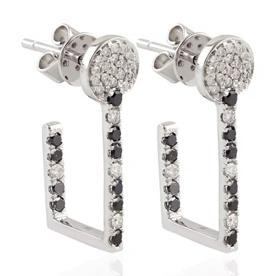 ARTISAN WOMEN'S WHITE / BLACK STATEMENT BLACK & WHITE DIAMOND HOOP EARRINGS IN WHITE GOLD