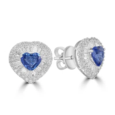 ARTISAN WOMEN'S WHITE / BLUE WHITE GOLD HEART-SHAPED DIAMOND & BLUE SAPPHIRE STUDS – ANTIQUE LUXE