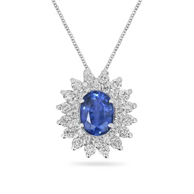 ARTISAN WOMEN'S WHITE / BLUE BLUE SAPPHIRE & DIAMOND OVAL PENDANT IN WHITE GOLD