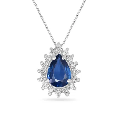 ARTISAN WOMEN'S WHITE / BLUE BLUE SAPPHIRE PEAR CUT PENDANT WITH PRONG-SET DIAMONDS IN 18K WHITE GOLD