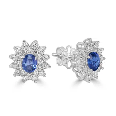ARTISAN WOMEN'S WHITE / BLUE BLUE SAPPHIRE GEMSTONE PRONG DIAMOND STUD EARRINGS IN WHITE GOLD