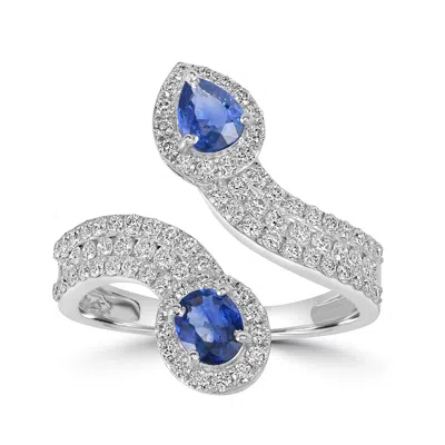 ARTISAN WOMEN'S WHITE / BLUE BLUE SAPPHIRE PAVE DIAMOND BYPASS RING – WHITE GOLD LUXE STATEMENT