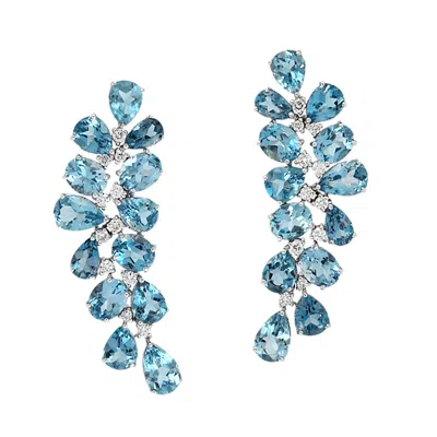 ARTISAN WOMEN'S WHITE / BLUE LUXURY BLUE TOPAZ & DIAMOND EARRINGS IN WHITE GOLD