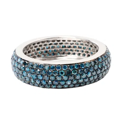 ARTISAN WOMEN'S WHITE / BLUE 18K WHITE GOLD ETERNITY RING WITH COLORED DIAMONDS