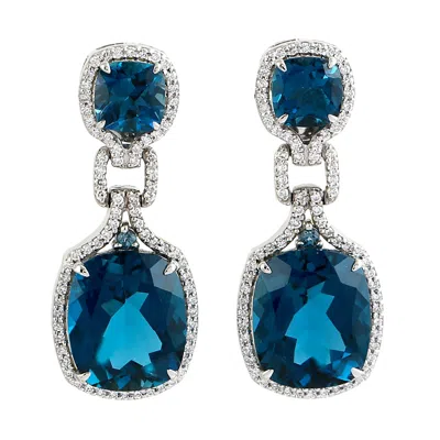 ARTISAN WOMEN'S WHITE / BLUE DESIGNER LONDON TOPAZ AND DIAMOND DANGLE EARRINGS IN WHITE GOLD