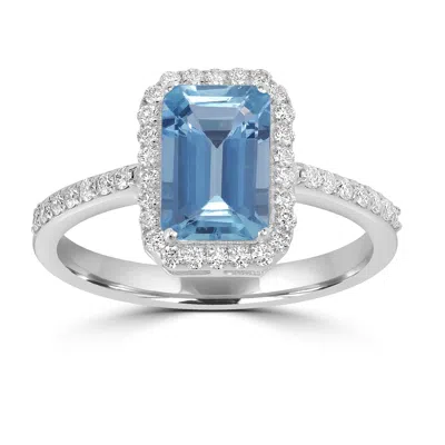 ARTISAN WOMEN'S WHITE / BLUE EMERALD CUT AQUAMARINE & DIAMOND COCKTAIL RING IN WHITE GOLD
