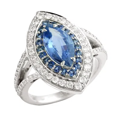 ARTISAN WOMEN'S WHITE / BLUE BLUE SAPPHIRE DIAMOND STATEMENT RING IN WHITE GOLD