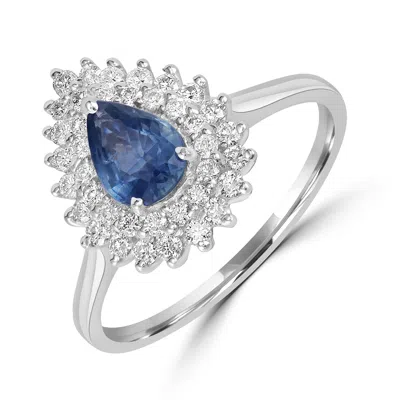 ARTISAN WOMEN'S WHITE / BLUE PEAR-CUT SAPPHIRE WITH DIAMOND HALO – WHITE GOLD