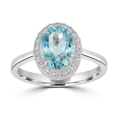 ARTISAN WOMEN'S WHITE / BLUE OVAL CUT AQUAMARINE PAVE DIAMOND COCKTAIL RING IN WHITE GOLD