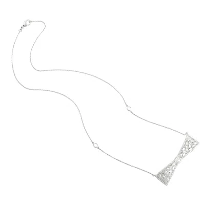ARTISAN WOMEN'S WHITE / GOLD ELEGANT BAGUETTE-CUT DIAMOND BOW NECKLACE IN WHITE GOLD