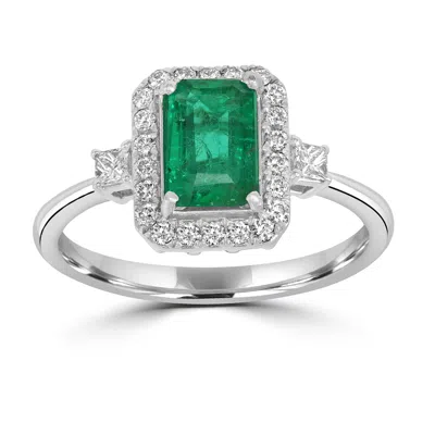 ARTISAN WOMEN'S WHITE / GREEN BAGUETTE EMERALD DIAMOND COCKTAIL RING IN WHITE GOLD