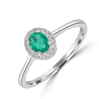 ARTISAN WOMEN'S WHITE / GREEN 18K WHITE GOLD EMERALD & DIAMOND STATEMENT BAND RING