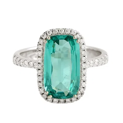 ARTISAN WOMEN'S WHITE / GREEN DESIGNER GREEN TOURMALINE DIAMOND STATEMENT RING IN WHITE GOLD