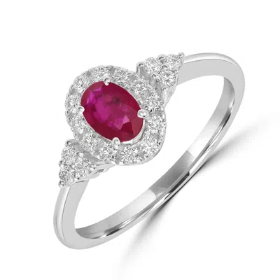 ARTISAN WOMEN'S YELLOW / WHITE OVAL RUBY & DIAMOND HALO RING IN WHITE GOLD