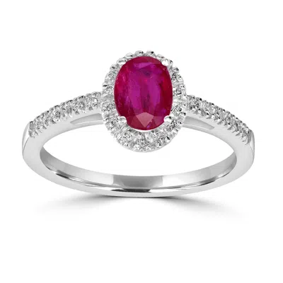 ARTISAN WOMEN'S WHITE / YELLOW RUBY GEMSTONE PAVE DIAMOND OVAL DESIGN RING IN WHITE GOLD