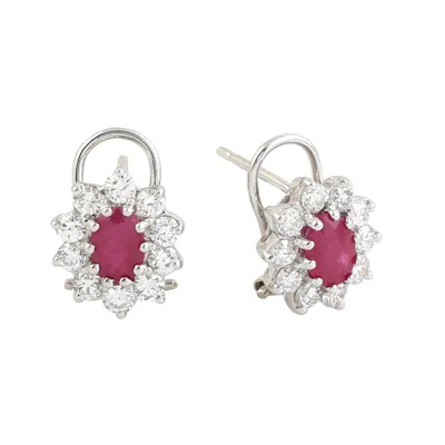 ARTISAN WOMEN'S WHITE / RED 18K WHITE GOLD NATURAL RUBY & DIAMOND CLIP-ON STUD EARRINGS