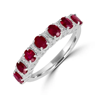 ARTISAN WOMEN'S WHITE / RED LUXURY RUBY & PAVÉ DIAMOND ETERNITY BAND RING IN WHITE GOLD