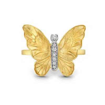 ARTISAN WOMEN'S YELLOW / WHITE NATURAL DIAMOND IN YELLOW GOLD BUTTERFLY COCKTAIL RING