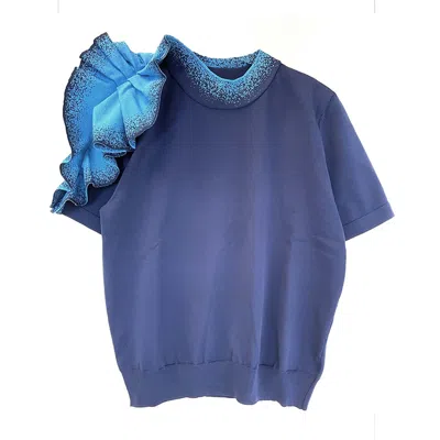 ARTO. WOMEN'S BLUE FLORAL SHORT SLEEVE TOP - NAVY