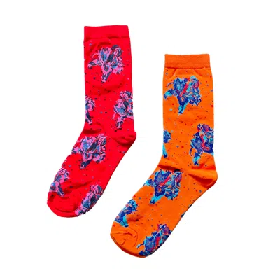 ARTO. WOMEN'S RED / YELLOW / ORANGE HELLO FLOWER SOCKS- FRUITY TWO PACK