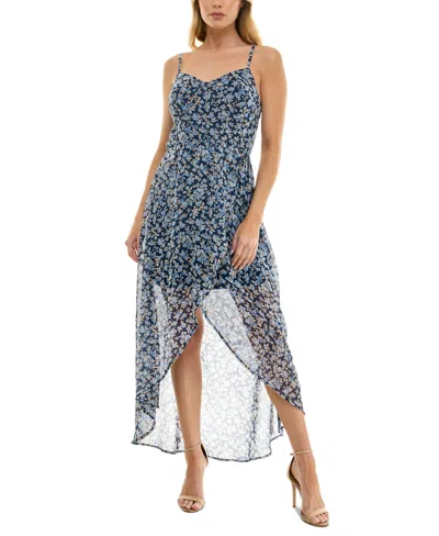 AS U WISH JUNIORS' MOLDED-CUP WRAP HIGH-LOW FIT & FLARE DRESS