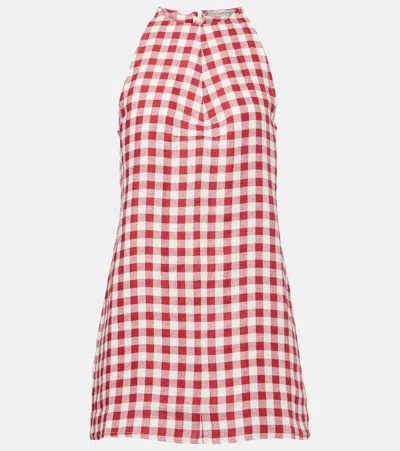 ASCENO ANTIQUA GINGHAM LINEN MINIDRESS