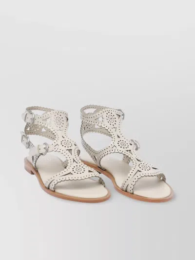 ASH ROUND TOE LEATHER SANDALS WITH PERFORATED DESIGN