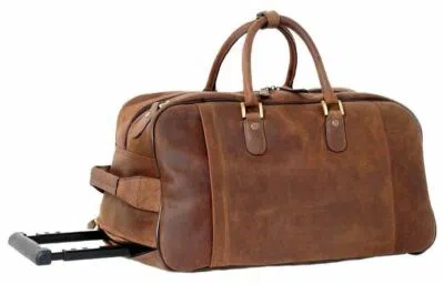 ASHWOOD LEATHER ASHWOOD LEATHER MENS CHELSEA VEG TAN ALBERT WHEELED TRAVEL HOLDALL - MUD BROWN