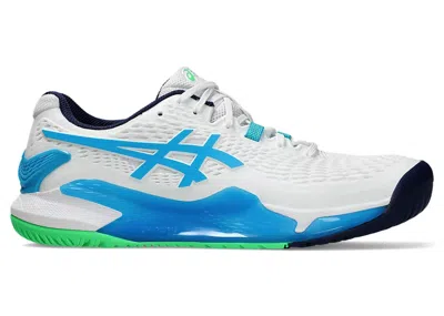 ASICS MEN'S ASICS GELRESOLUTION 9 SNEAKERS IN WHITE/DIGITAL AQUA