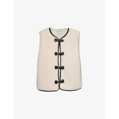 ASPIGA WOMENS CREAM BUCKLE FLEECE WOVEN GILET XS