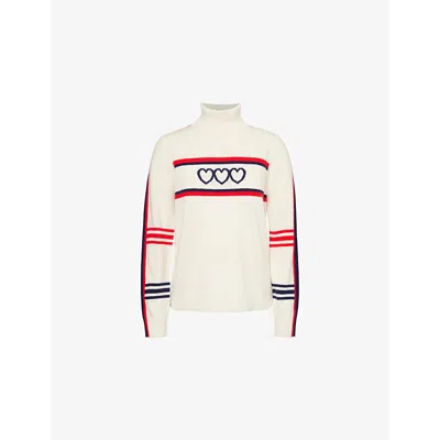 ASPIGA WOMENS CREAM STRIPED HEART-PRINT WOOL JUMPER