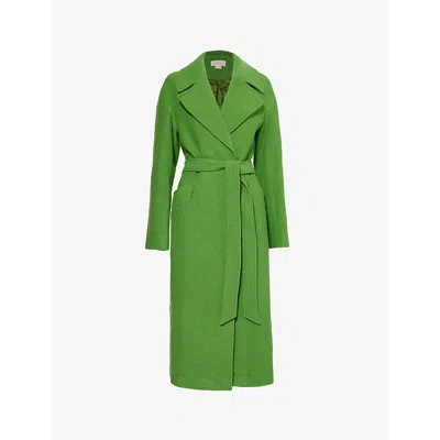 ASPIGA WOMENS GREEN BELTED NOTCH-LAPELS RELAXED-FIT WOOL COAT