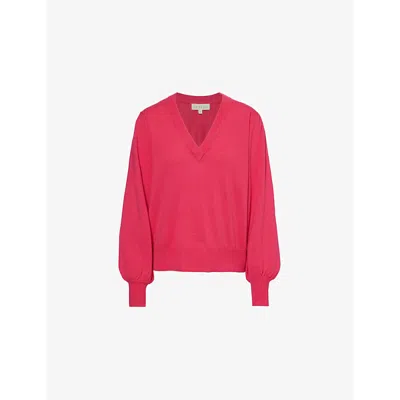 ASPIGA WOMENS PINK BALLOON-SLEEVES V-NECK WOOL JUMPER