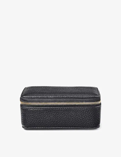 ASPINAL OF LONDON BLACK TRAVEL MEDIUM LOGO-PRINT GRAINED-LEATHER JEWELLERY CASE