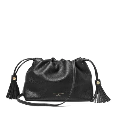 ASPINAL OF LONDON HUDSON LARGE CROSSBODY POUCH IN BLACK MILLED PEBBLE