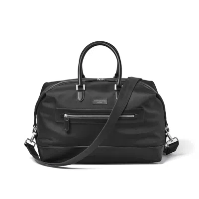 ASPINAL OF LONDON MEN'S WEEKEND BAG IN BLACK LEATHER-TRIM NYLON CANVAS