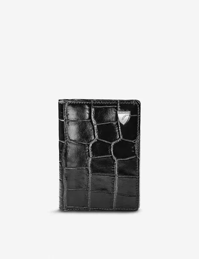 ASPINAL OF LONDON MENS DOUBLE FOLD CROC-EMBOSSED LEATHER CARD HOLDER