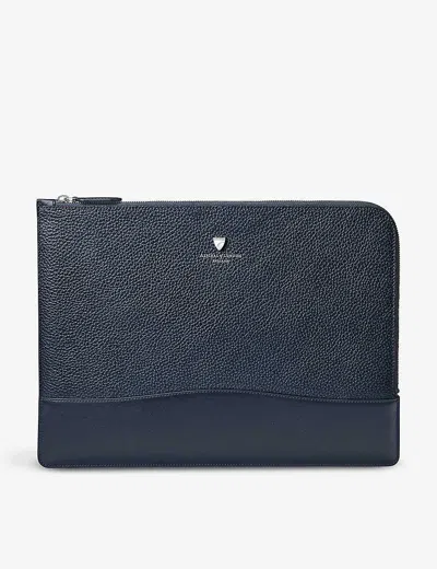 ASPINAL OF LONDON MENS NAVY CITY LARGE LOGO-EMBOSSED LEATHER LAPTOP CASE