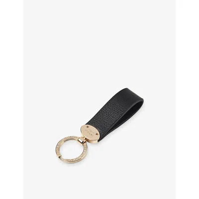 ASPINAL OF LONDON WOMENS BLACK OVAL LOOP LEATHER KEYRING