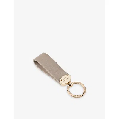 ASPINAL OF LONDON WOMENS TAUPE OVAL LOOP LEATHER KEYRING