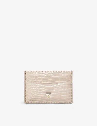 ASPINAL OF LONDON WOMENS SOFT TAUPE LOGO-EMBOSSED LEATHER CARD HOLDER