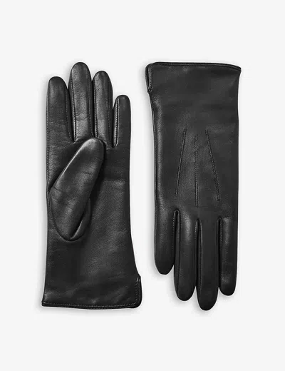 ASPINAL OF LONDON WOMENS BLACK STITCH-EMBELLISHED CASHMERE AND LEATHER GLOVES