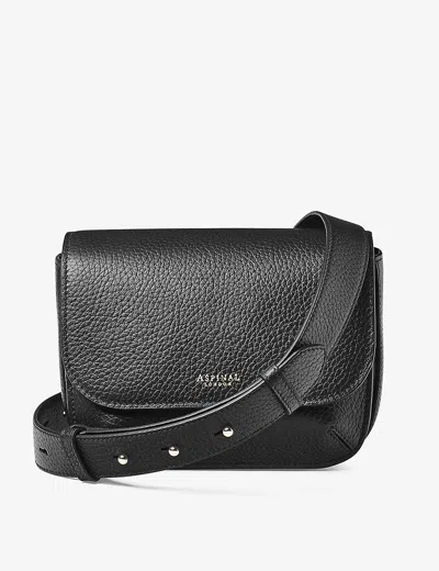 ASPINAL OF LONDON WOMENS BLACK ELLA LOGO-EMBOSSED LEATHER CROSS-BODY BAG