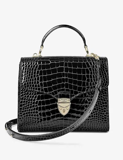 ASPINAL OF LONDON WOMENS BLACK MAYFAIR LARGE CROC-EMBOSSED LEATHER TOP-HANDLE BAG