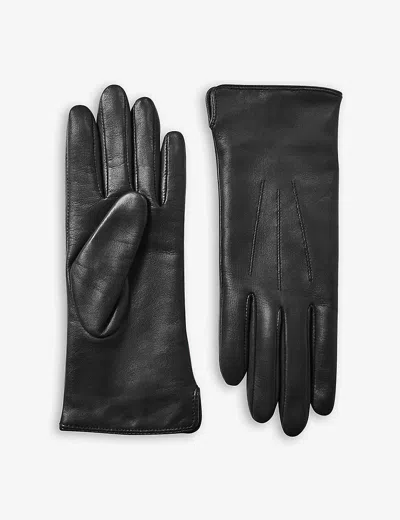 ASPINAL OF LONDON WOMENS BLACK STITCH-EMBELLISHED CASHMERE AND LEATHER GLOVES
