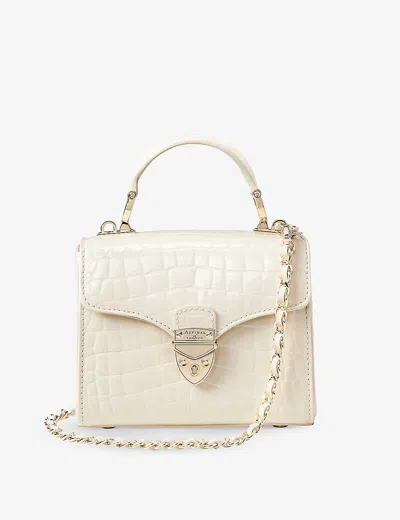 ASPINAL OF LONDON WOMENS IVORY MAYFAIR MINI CROC-EMBOSSED LEATHER TOP-HANDLE BAG