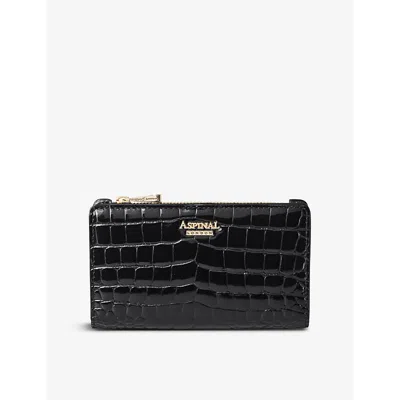 ASPINAL OF LONDON WOMENS BLACK MAYFAIR LOGO-PLAQUE CROC-EFFECT FAUX-LEATHER WALLET