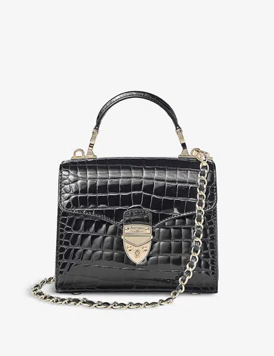 ASPINAL OF LONDON WOMENS BLACK MAYFAIR MINI CROC-EMBOSSED LEATHER TOP-HANDLE BAG