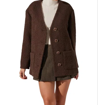 ASTR SHERPA COLLARLESS JACKET IN BROWN